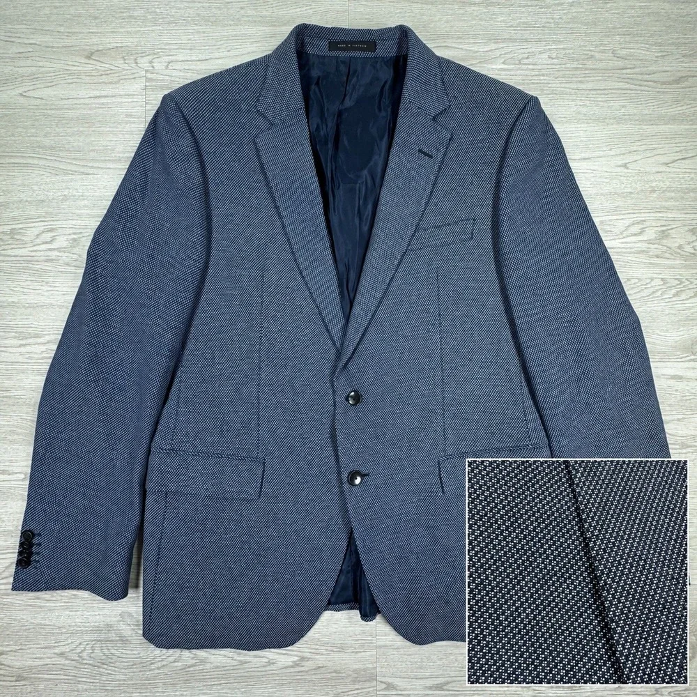 Hugo Boss Men's 46R Blue Textured Sport Coat Blazer Two Button Business Casual